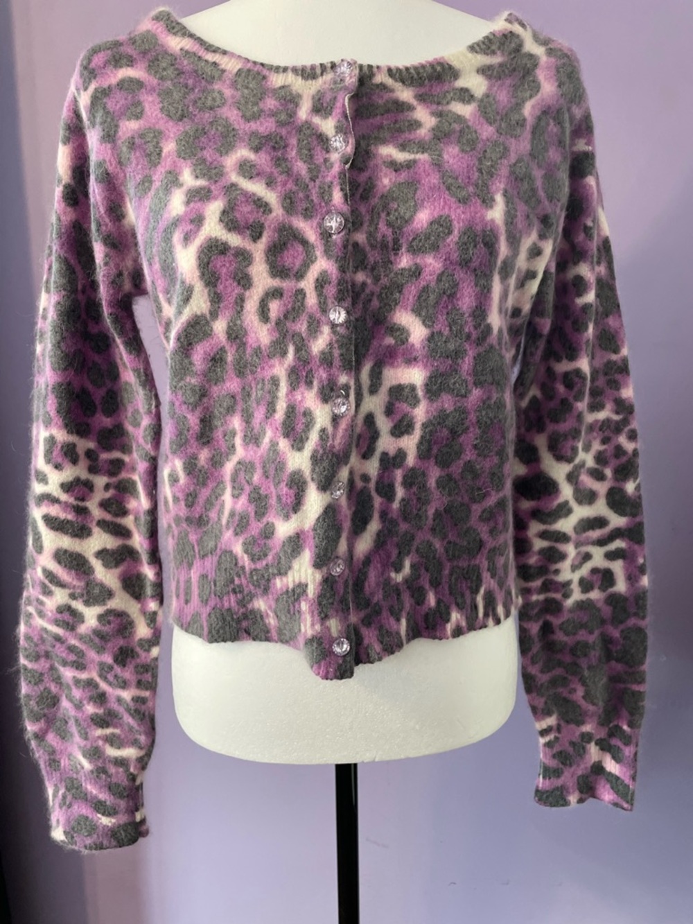 Angora Purple Leopard Print Button-Up Cardigan